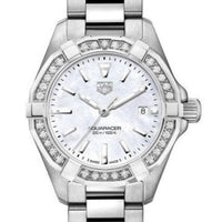 Tag Heuer Aquaracer Diamonds Mother of Pearl White Dial Silver Steel Strap Watch for Women - WBD1413.BA0741