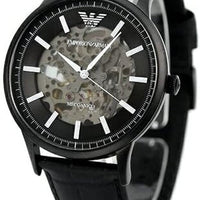 Emporio Armani Meccanico Automatic Black Dial Black Leather Strap Watch For Men - AR60042