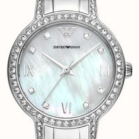 Emporio Armani Cleo Crystals Mother Of Pearl Dial Silver Steel Strap Watch For Women - AR11484