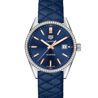 Tag Heuer Carrera Quartz Diamonds Blue Dial Blue Leather Strap Watch for Women - WAR1114.FC6391