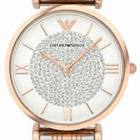 Emporio Armani Gianni T Bar Quartz White Dial Two Tone Steel Strap Watch For Women - AR80035