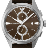Emporio Armani Claudio Chronograph Brown Dial Brown Leather Strap Watch For Men - AR11482