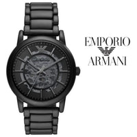 Emporio Armani Meccanico Skeleton Black Dial Black Steel Strap Watch For Men - AR60045