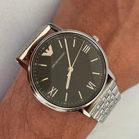 Emporio Armani Kappa Black Dial Silver Steel Strap Watch For Men - AR11152