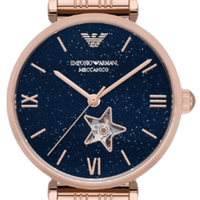 Emporio Armani Meccanico Crystals Black Dial Rose Gold Steel Strap Watch For Women - AR60043