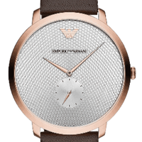 Emporio Armani Modern Slim Analog Silver Dial Brown Leather Strap Watch For Men - AR11163