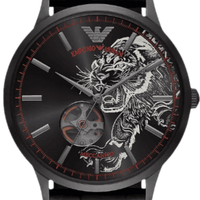 Emporio Armani Meccanico Skeleton Black Dial Black Leather Strap Watch For Men - AR60046