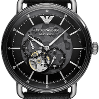 Emporio Armani Meccanico Skeleton Black Dial Black Leather Strap Watch For Men - AR60026