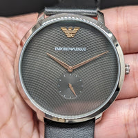 Emporio Armani Modern Slim Quartz Grey Dial Black Leather Strap Watch For Men - AR11162