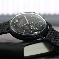 Emporio Armani Automatic Multifunction Black Dial Black Mesh Bracelet Watch For Men - AR60025