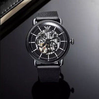 Emporio Armani Aviator Chronograph Black Dial Black Leather Strap Watch For Men - AR60028