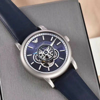 Emporio Armani Luigi Chronograph Blue Dial Black Leather Strap Watch For Men - AR60011