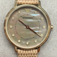 Emporio Armani Kappa Quartz Mother of Pearl Taupe Dial Brown Leather Strap Watch For Men - AR11151