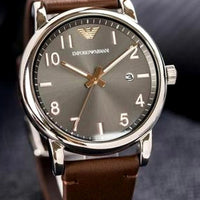Emporio Armani Luigi Quartz Grey Dial Brown Leather Strap Watch For Men - AR11175