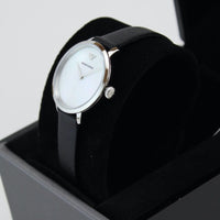Emporio Armani Modern White Dial Black Leather Strap Watch For Women - AR11159