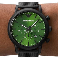 Emporio Armani Luigi Chronograph Green Dial Black Mesh Bracelet Watch For Men - AR11470