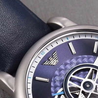 Emporio Armani Luigi Chronograph Blue Dial Black Leather Strap Watch For Men - AR60011