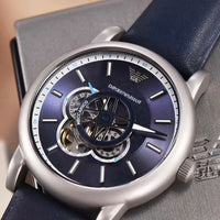 Emporio Armani Luigi Chronograph Blue Dial Black Leather Strap Watch For Men - AR60011