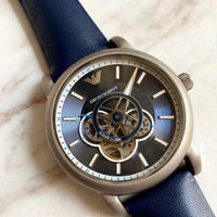 Emporio Armani Luigi Chronograph Blue Dial Black Leather Strap Watch For Men - AR60011