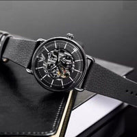 Emporio Armani Aviator Chronograph Black Dial Black Leather Strap Watch For Men - AR60028