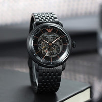 Emporio Armani Automatic Multifunction Black Dial Black Mesh Bracelet Watch For Men - AR60025
