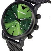Emporio Armani Luigi Chronograph Green Dial Black Mesh Bracelet Watch For Men - AR11470