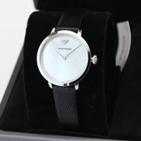 Emporio Armani Modern White Dial Black Leather Strap Watch For Women - AR11159
