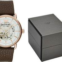 Emporio Armani Meccanico Automatic White Dial Brown Leather Strap Watch For Men - AR60027