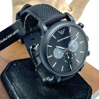 Emporio Armani Luigi Analog Black Dial Black Leather Strap Watch For Men - AR11450