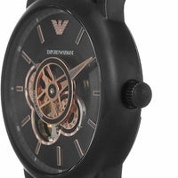 Emporio Armani Luigi Automatic Skeleton Black Dial Black Leather Strap Watch For Men - AR60012