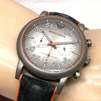 Emporio Armani Chronograph Quartz Grey Dial Black Leather Strap Watch For Men - AR11174