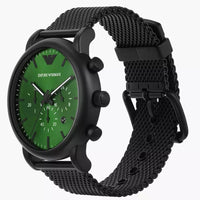 Emporio Armani Luigi Chronograph Green Dial Black Mesh Bracelet Watch For Men - AR11470