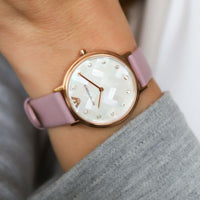 Emporio Armani Kappa Mother Of Pearl White Dial Pink Leather Strap Watch For Women - AR11130