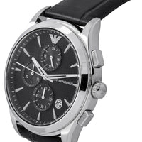 Emporio Armani Paolo Chronograph Black Dial Black Leather Strap Watch For Men - AR11530