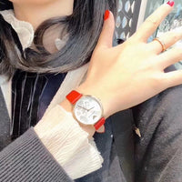 Emporio Armani Kappa Classic Quartz Silver Dial Red Leather Strap Watch For Women - AR11114