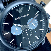 Emporio Armani Luigi Analog Black Dial Black Leather Strap Watch For Men - AR11450