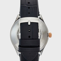Emporio Armani Zeta Skeleton Automatic Silver Dial Black Leather Strap Watch For Men - AR60018