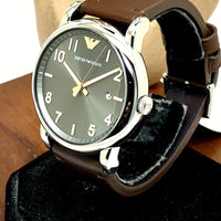 Emporio Armani Luigi Quartz Grey Dial Brown Leather Strap Watch For Men - AR11175