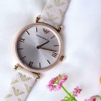 Emporio Armani Analog Grey Dial Pink Leather Strap Watch For Women - AR11126