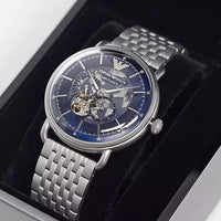 Emporio Armani Aviator Multifunction Blue Dial Silver Mesh Bracelet Watch For Men - AR60024