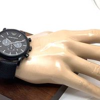 Emporio Armani Luigi Analog Black Dial Black Leather Strap Watch For Men - AR11450