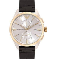 Emporio Armani Claudio Chronograph Silver Dial Black Leather Strap Watch For Men - AR11498