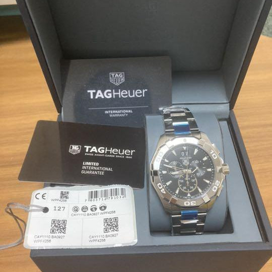 Tag Heuer Aquaracer Chronograph Black Dial Silver Steel Strap Watch for Men - CAY1110.BA0927