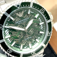 Emporio Armani Diver Automatic Green Dial Silver Steel Strap Watch For Men - AR60061