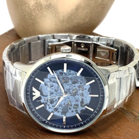 Emporio Armani Renato Automatic Blue Dial Silver Steel Strap Watch For Men - AR60037