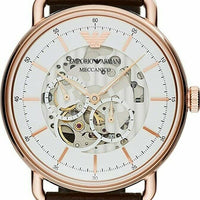 Emporio Armani Meccanico Automatic White Dial Brown Leather Strap Watch For Men - AR60027