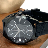 Emporio Armani Claudio Chronograph Black Dial Black Leather Strap Watch For Men - AR11483