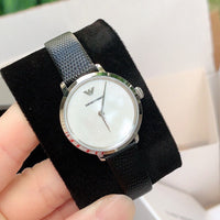 Emporio Armani Modern White Dial Black Leather Strap Watch For Women - AR11159