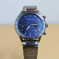 Emporio Armani Mario Chronograph Blue Dial Grey Steel Strap Watch For Men - AR80045