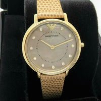 Emporio Armani Kappa Quartz Mother of Pearl Taupe Dial Brown Leather Strap Watch For Men - AR11151